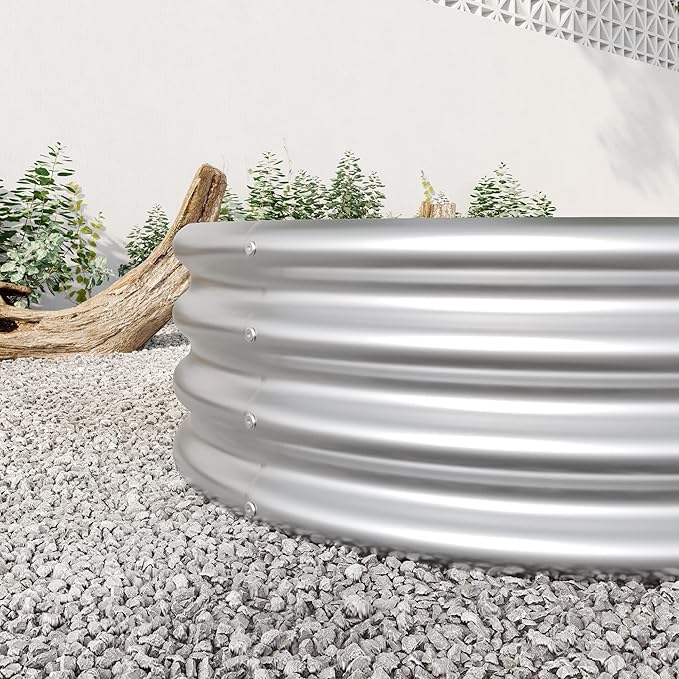Raised Garden Bed Outdoor Oval Large Metal Raised Planter Bed for for Plants Vegetables and Flowers Silver