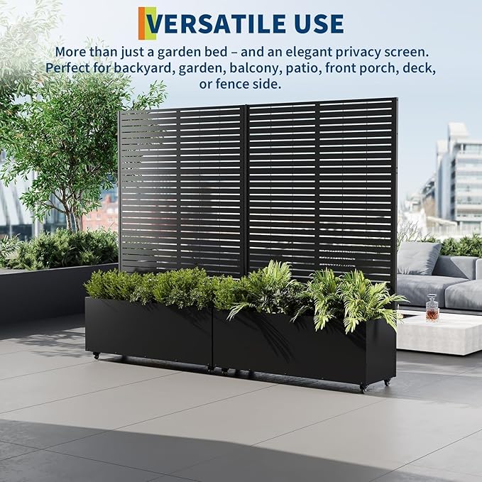Garvee Metal Raised Garden Bed with Trellis and Wheels 71x47x16 Metal Planter Box with Trellis Privacy Screen for Climbing Plants Vegetable Vines Drainage Holes 15.8 Deep Planting BedBlack