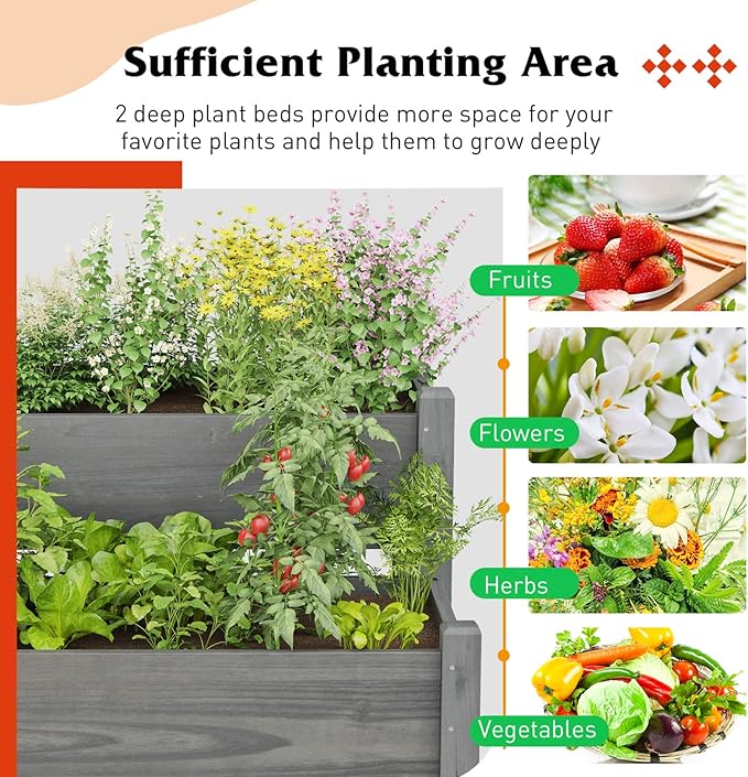 S AFSTAR Raised Garden Bed Set of 2 Wood Elevated Planter Beds with 8 Drainage Holes &amp 2 Planter Boxes 3.5 Cu.Ft Outdoor Planting Container for Flowers Vegetables Herbs