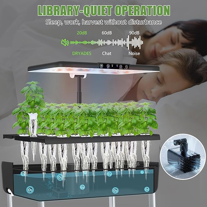 44-Pod Indoor Hydroponic Growing System + 3 Free Seeds Starter Kit (Lettuce Salad Mixed Basil Seeds) – Dual 53W Full-Spectrum LED 10-L Water Tank 2-Tier Grow Pods (44 Pods)