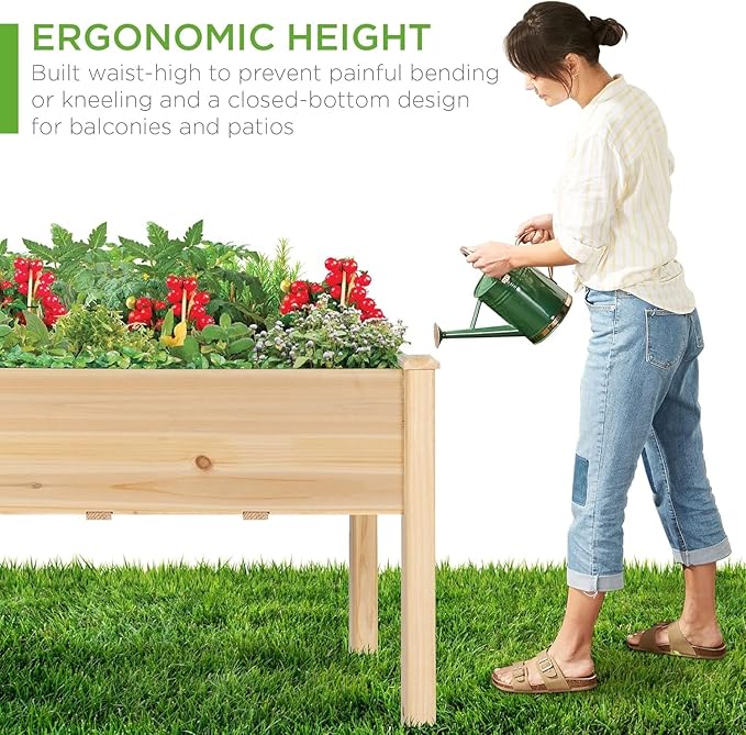 Raised Garden Bed with Legs Naturally Rot-Resistant Elevated Wood Planter Box Stand for for Backyard Patio Balcony w/Bed Liner 200lb Capacity (Natural)