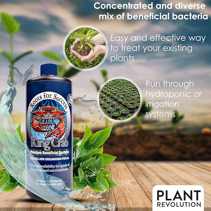 Root Stimulator for Plants King Crab Ultra Concentrated OMRI Organic Bacteria for Plants 275 Million Organisms per ml Roses Tomatoes Houseplants Trees and Succulents 32 oz Makes 1900 Gallons