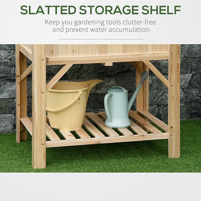 Outsunny Raised Garden Bed Wood 6 Grid 31 x 23 with Storage Shelf Water Draining Planter Box for Vegetables Flowers Herbs Patio