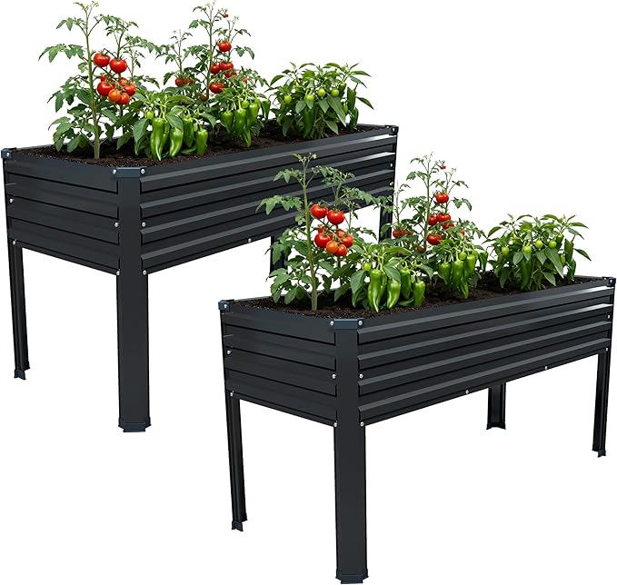 Vengarus Galvanized Raised Garden Bed Outdoor with Legs48×18×30in Metal Elevated Raised Planter Box for Backyard Patio Balcony 300lb CapacityBlack(2PCS)