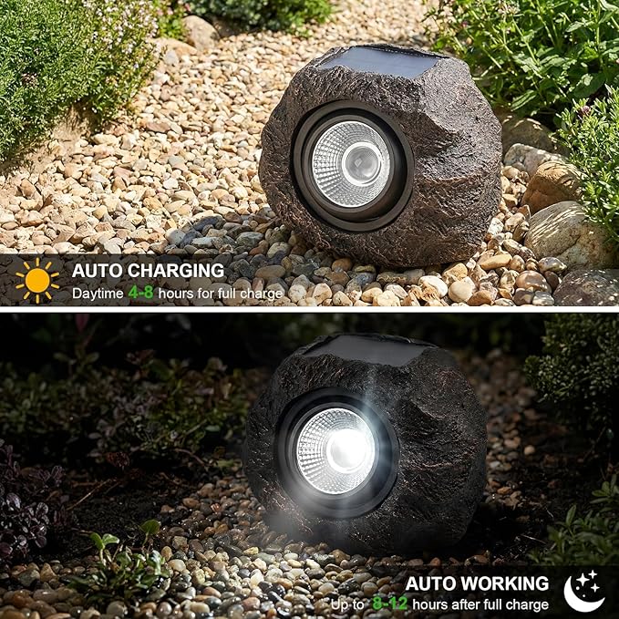Solar Rock Lights Outdoor Garden Waterproof - Super Bright LED Solar Spotlights Solar Powered Landscape Path Decorative Garden Stone Lights for Pathway Walkway Yard Patio (2 Pack)