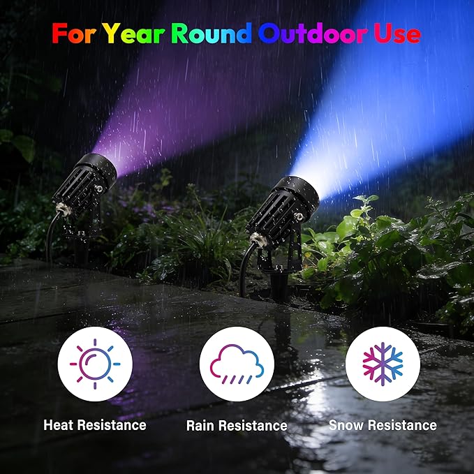 Low Voltage Landscape Lights LED Landscape Lighting 5W 12V Garden Pathway Lights Waterproof RGBW Walls Trees Flags Outdoor Landscape Spotlights with Stakes (12 Pack)