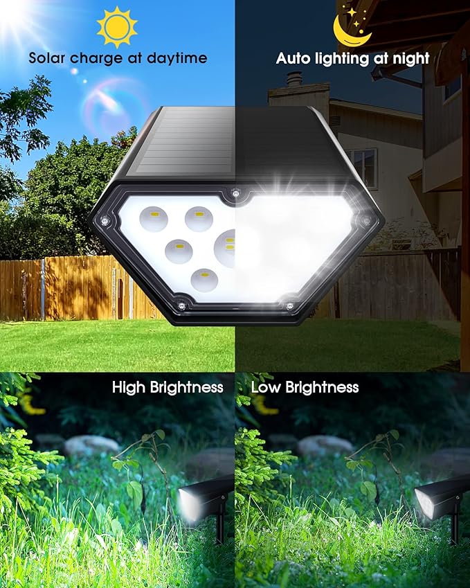 Biling Solar Spot Lights Outdoor 2-in-1 Solar Landscape Lights 12 LED Bulbs Solar Powered Lights IP67 Waterproof Adjustable Wall Light for Patio Pathway Yard Garden Driveway Pool - White(6 Pack)