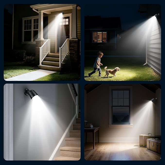 Battery Operated Motion Sensor Light Outdoor 4000mAh Rechargeable 600 Lumen Battery Powered Spotlight Outdoor Waterproof for Porch Garage House(2 Pack)