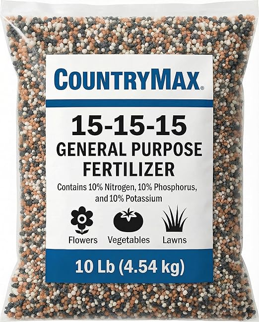 CountryMax 15-15-15 All Purpose Fertilizer 10 lb Bag Balanced Nutrition for Flowers &amp Vegetable Beds Raised Gardens Lawns &amp Grass Supports Soil Health and Consistent Growth