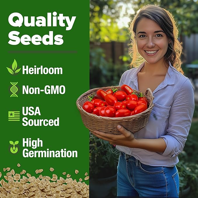 HOME GROWN - Snap Pea Seeds for Planting - Organic Heirloom Cascadia Variety 100 &amp San Marzano Tomato 132 &amp Persian Cucumber 50 &amp Banana Pepper 94