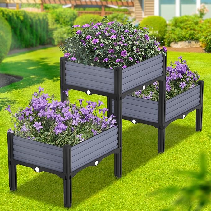 Planter Box Raised Garden Bed with Reinforced Support Rods Drainage Grid Multi-Combination Options for Vegetables Flowers and Herbs Ideal for Balcony and Patio Gardening