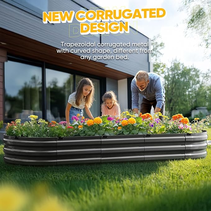 KING BIRD Raised Garden Bed Kit 2025 Upgraded Quick-Setup Galvanized Planter Garden Box Outdoor for Gardening Vegetables Flowers 94x36x12 in Dark Grey
