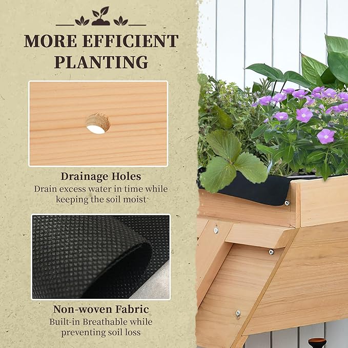 Outsunny 39'' x 28'' Raised Garden Bed with Legs Elevated Wooden Planter Box with Bed Liner for Vegetables Flowers Herbs Backyard Patio Balcony