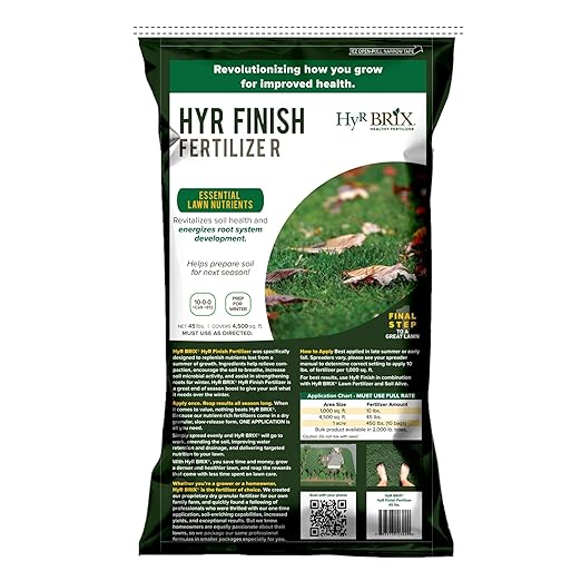 HyR BRIX 10-0-0 HyR Finish Fertilizer 45lb Bag - Slow-Release Granular with Calcium &amp Sulfur - for Late Summer &amp Fall Lawn Prep - Covers 4500 Sq Ft