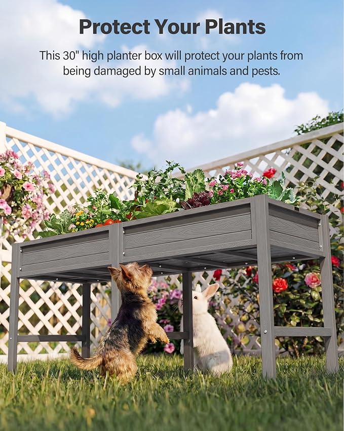 YEFU HIPS Raised Garden Bed: 72 x 30 x 24 Elevated Design to Prevent Digging by Pets Sturdy Safe Planter for Families with Kids - Planting Herbs Vegetables in Patio Backyard Grey