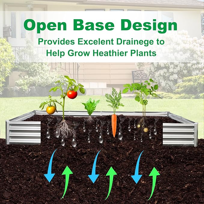 JERIA 12×4×1ft Raised Garden Bed with Support RodsGalvanized Raised Garden Bed Kit Outdoor Metal Gardening Planter Box for Vegetable Fruits Flower