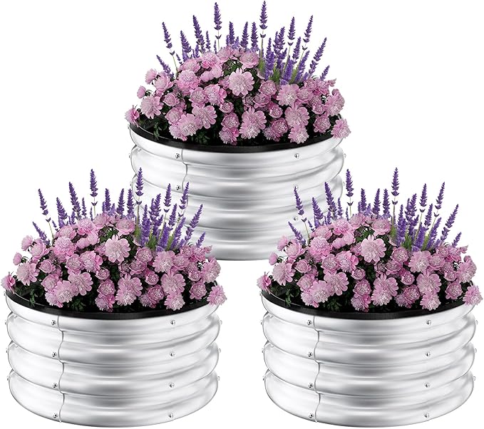 Galvanized Raised Garden Bed Outdoor 3 Pcs 2x2x1Ft Round Raised Beds for Gardening Metal Planter Box for Planting Plants Vegetables