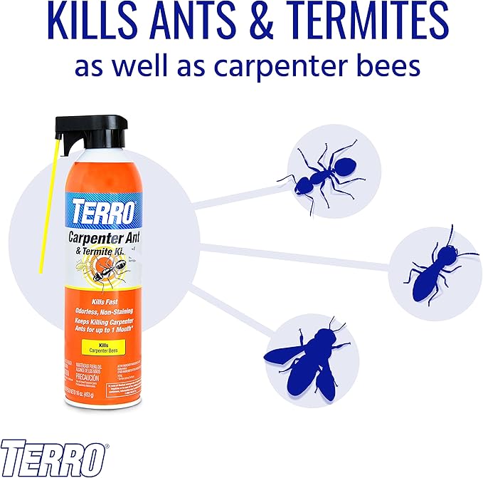 TERRO Ready to Use Indoor and Outdoor Carpenter Ant Termite and Carpenter Bee Killer Aerosol Spray - T1901SR - 2 Pack 32 Total Ounces