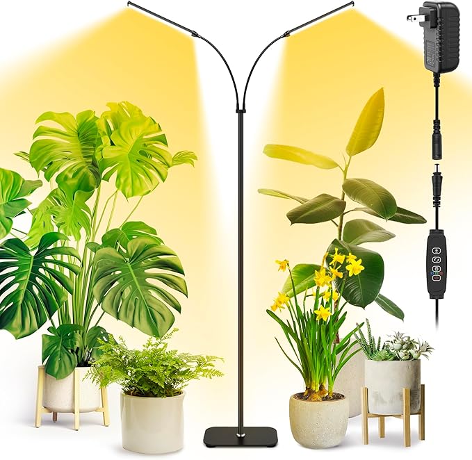 Plant Grow Light for Indoor Full Spectrum Dual Heads Grow Light 66.5in Extendable Stand144 LEDs10-Level Dimmable Auto Timer Adjustable Gooseneck Floor Lamp for Tall Large Plants