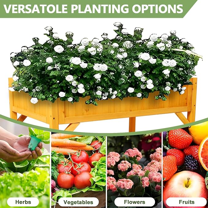 Elevated 8 Pocket Herb Garden BedWooden Standing Planter Box with Legs and Storage Shelf Patio Raised Garden Bed for HerbsVegetablesFlowers (Natural Wood 36 Inch)