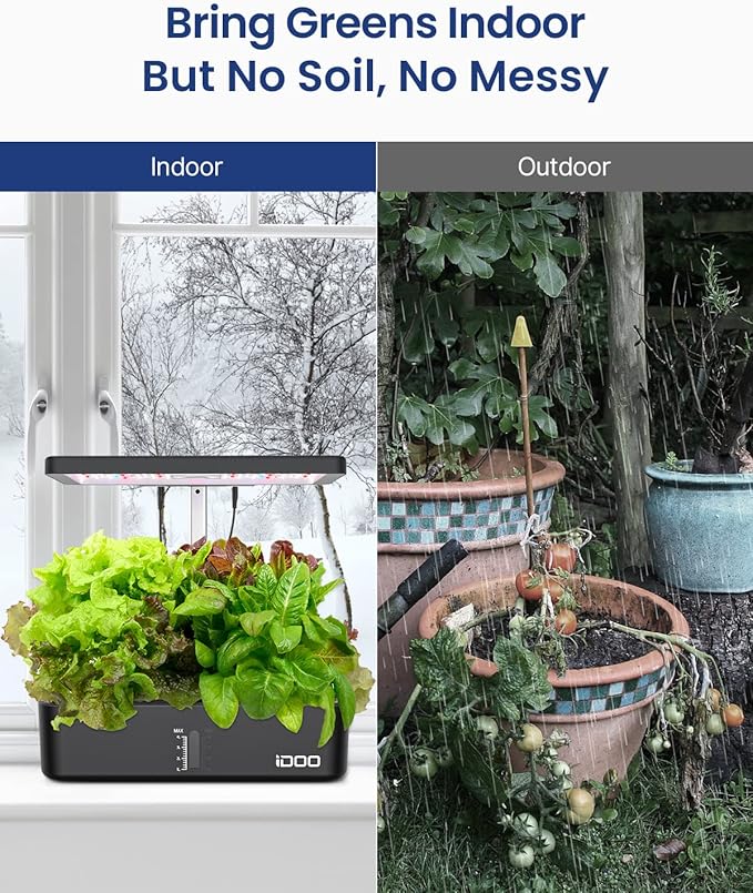 iDOO Hydroponics Growing System Kit 12Pods Indoor Herb Garden System with LED Grow Light Built-in Fan Auto-Timer Adjustable Height Up to 11.3 for Home School for Women Mom for Christmas Gifts