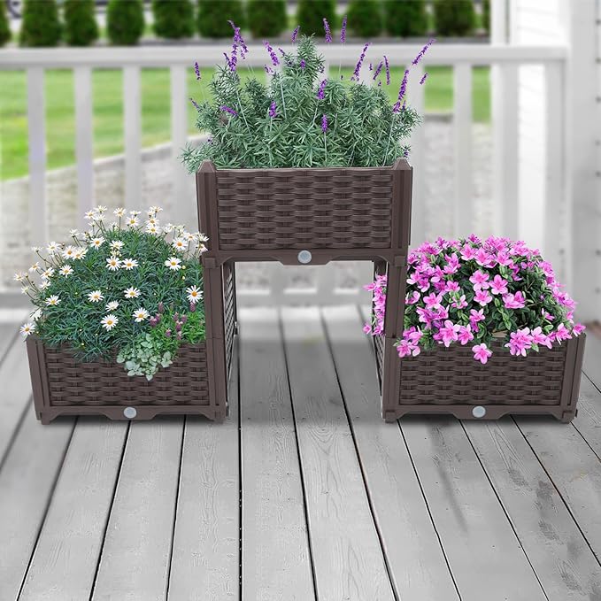 Elevated Planter Bed Raised Garden Boxes with Drain Holes Vegetable Flowers Planting Raised Container Indoor Outdoor Planters Planting Container Patio Plant Boxes