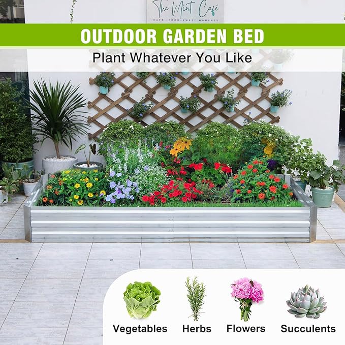 Galvanized Garden Bed Outdoor Raised Garden Bed for Vegetables Flowers and Herbs Planting Boxes Metal Planter Boxes Large Galvanized Steel Raised Bed Kit 8x4x1ft Planter Raised Beds