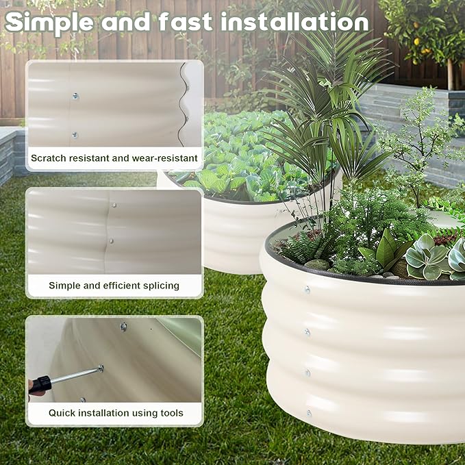 Galvanized Raised Garden Bed Kit Outdoor Metal Garden Planter Box for Backyard Gardening Planting Vegetables and Patio (Dia23.6x11.8)