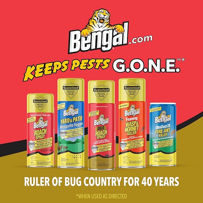 Bengal Gold Roach Spray - Odorless Stain-Free Bug Spray for Home - Prevents Reinfestation for Up to 6 Months - 11 oz 3 Pack