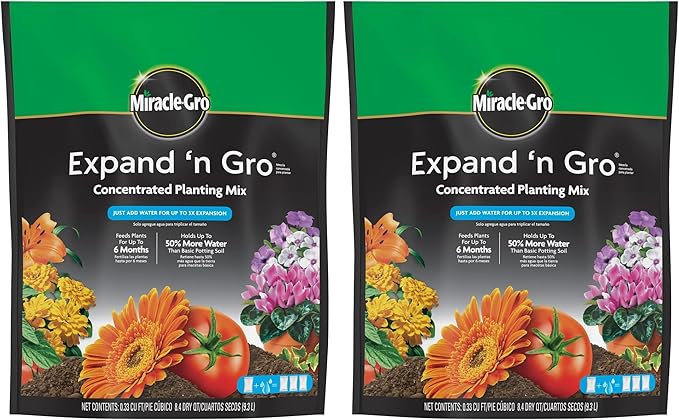 Miracle-Gro Planting Mix .33 cu. ft. 2-Pack | Concentrated | Expands to 1 cu. ft. | For Containers | For In-Ground Use