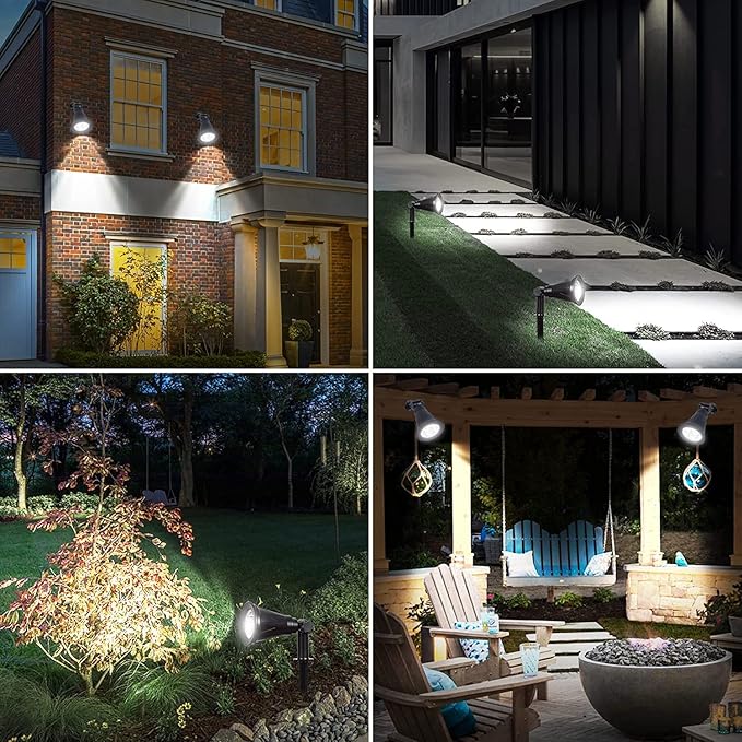 T-SUNUS Solar Landscape Spotlights Blue &amp White 6000K Solar Powered Spot Wall Light 2 Modes IP65 Waterproof Outdoor Solar Landscaping Lights for Yard Garden Garage 4 Pack