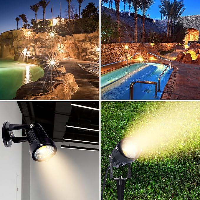 Outdoor Landscape Lighting 10W120V ACWarm White Waterproof LED Landscape Lights for YardPatioLawn Wall FloodDrivewayTree LightingMetal Ground Stake (2 Packs)