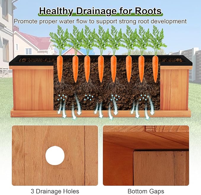 Giantex Outdoor Raised Garden Bed Set of 2 40” x 13” x 12” Pine Wood Planter Box w/ 3 Drainage Holes Removable Bottom &amp Bed Liner Rectangular Flower Container for Vegetables Herbs Indoor &amp