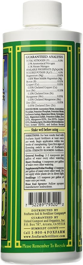 FoxFarm Grow Big Liquid Plant Food - 6-4-4 House Plant Fertilizer for Lush Vegetative Growth Fast Nutrient Uptake for Roses Tomatoes &amp Veggies - Pint Size Concentrate