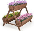 Giantex Vertical Raised Garden Bed 3 Large Wood Planter Boxes for Flower Vegetable Fruit Herb Freestanding Planter with Drain Holes Elevated Raised Beds for Indoor Outdoor Lawn Patio Yard Brown