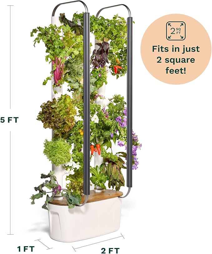 Gardyn Home 4 Vertical Hydroponics Growing System Kit - 30 Non-GMO Plants Herbs Vegetables - Smart Tower Garden Hydroponic Herb Garden Planter Indoor Kit - Indoor Gardening System w/LED Grow Lights