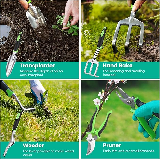 Garden Tools Set 13 Pieces Gardening Tool with Durable Garden Tools Organizer Handbag Heavy Duty Outdoor Garden Tool with Non-Slip Ergonomic Handle Ideal Gardening Gift for Women