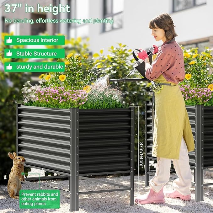 Galvanized Raised Garden Bed with Legs48×24×37in Large Metal Elevated Raised Planter Box Raised Garden Bed900lb Capacity with Drainage Holes for Vegetables Lawn Green Flowers Fruits Terrace