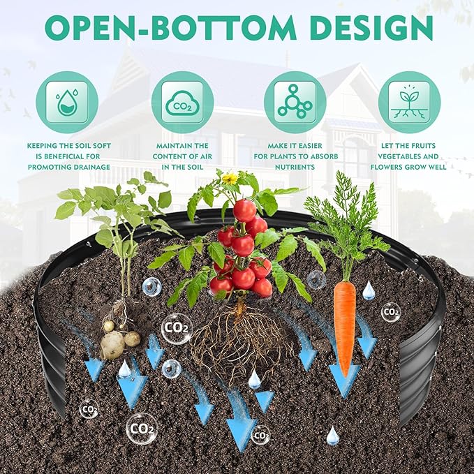 2.7FT Diameter Galvanized Garden Raised Bed/Plant Box/Fire Pit Ring - 0.8mm Thick12 Inch TallPerfect for Planting a Variety of FlowersHerbsVegetables (Black 32 Dia X 11.5 inches)
