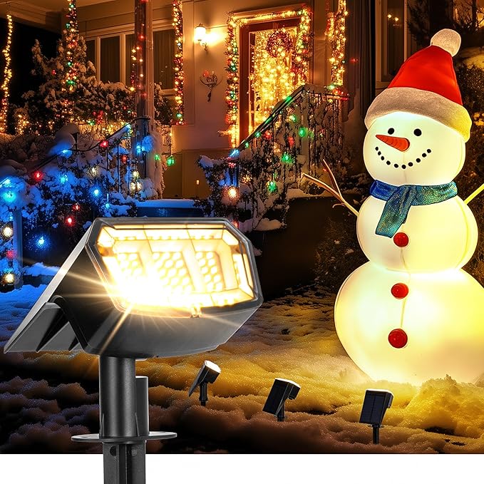 Solar Spot Lights Outdoor Waterproof 4 Pack IP65 Christmas Decorations Lights 63 LED 3 Lighting Modes Spotlights for Yard Garden House Garage Pathway