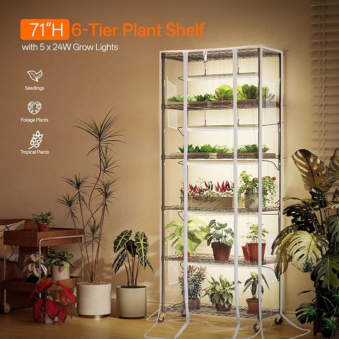 Bstrip Indoor Greenhouse with Grow Light Mini Green house with 5 Pack T8 Full Spectrum Plant Lights Plant Shelf with Tent for Indoor Plant Seed Starting Seed Tray 29.5x13.8x71