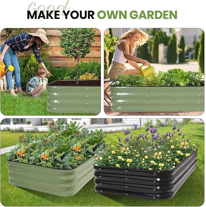 G GOOD GAIN 4-in-1 Adjustable Raised Garden Bed Kit | Galvanized Planter Boxes for Vegetables Flowers | 12 Tall Multiple Sizes (5x3x1ft 4x4x1ft 6x2x1ft 7x1x1ft) | Outdoor Metal Raised Bed Green