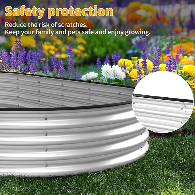 SHAREWIN Oval Galvanized Planter Raised Metal Garden Bed Kit for Gardening Outdoor8x4x1ft Planter Grow Garden Box Raised Flower Bed(6 PCS)