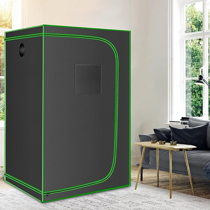 MELONFARM 4x4 Grow Tent 48x48x80'' High Reflective 600D Diamond Mylar Canvas with Observation Window and Floor Tray for Hydroponic Indoor Plant Growing