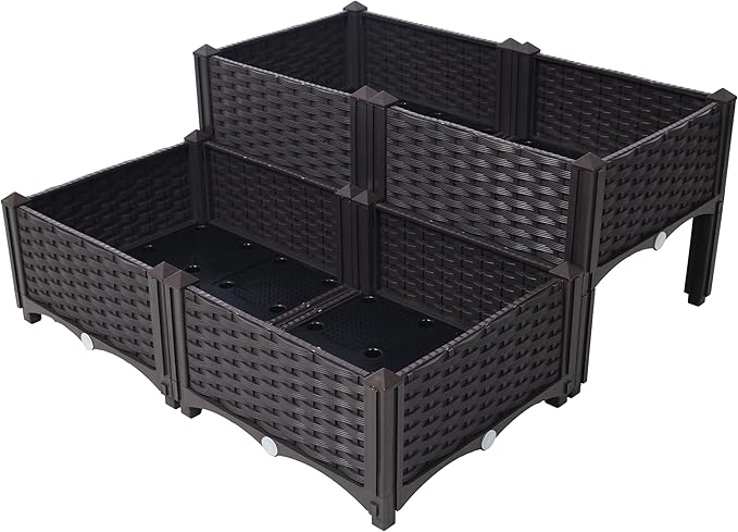 4 Pcs Raised Garden Bed with Legs Self Watering Planter Box Raised Bed to Grow Flowers Herbs Vegetables Brown