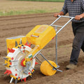 Hand Seed Spreader Single-Wheel Row Planter Garden Roller Seeding Fertilizer Applicator with Nozzles Garden Push Seeder Machine for Soy Peanut Corn Soybean(7 Nozzles)