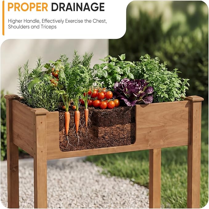NEWBULIG Raised Garden Bed with Legs 34x18x30inElevated Wood Planter Box Stand for Outdoors Garden Balcony Courtyard Natural Wood 400 Pound Capacity for Planting Herbs Flowers Vegetables Brown