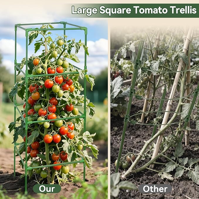 Halatool Heavy Duty Square Tomato Cages 45 Inch Large Metal Tomato Cages for Garden Adjustable Folding Tomato Trellis for Climbing Vegetables Flowers Fruits 4 Pack