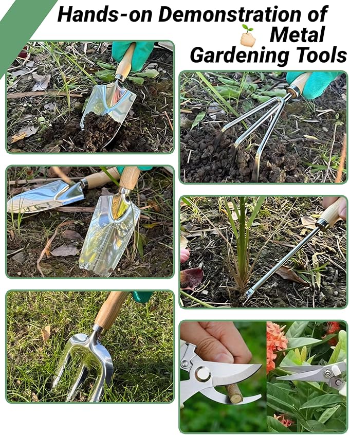 Garden Tool Set Stainless Steel Gardening Hand Tools Gardening Supplies Kit Garden Tools with Fashion and Durable Storage Bag Ideal Gifts for Women Men (13 Pieces)