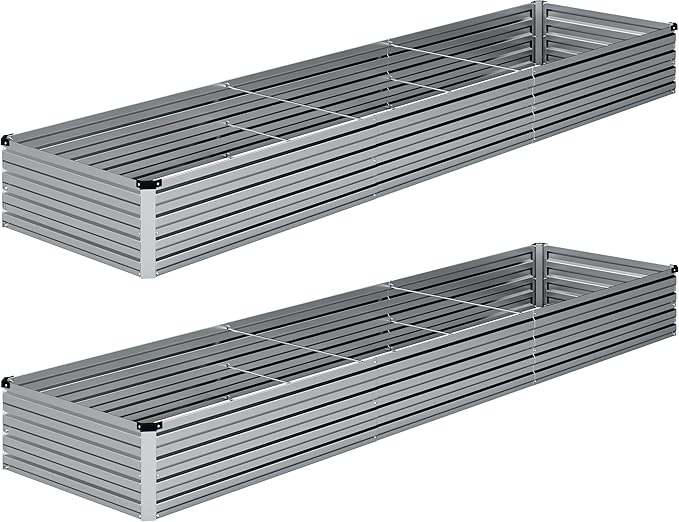 2PCS Galvanized Raised Garden Bed KitVegetable Boxes-Rectangle Metal Flower BoxLarge Planter Raised Beds Outdoor Garden for PlantingFruitHerb-Silver